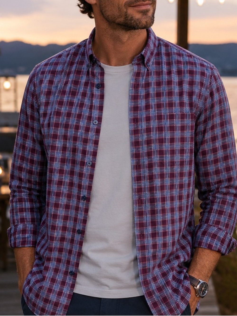 Bugatchi Men’s Plaid Button-Up Shirt Size Large Classic Fit 100% Cotton
